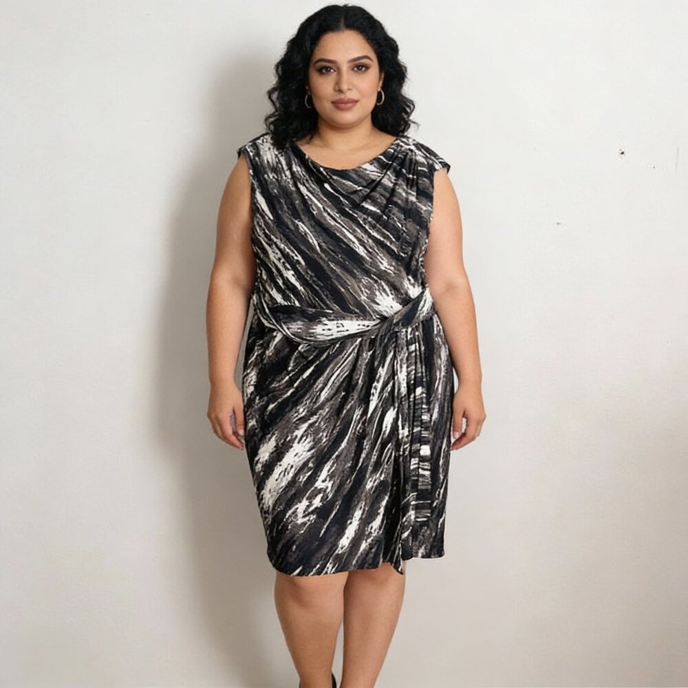 ELOQUII | Black and White Swirl Sleeveless Midi Dress Sz 24W